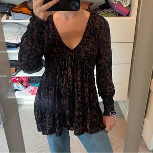 Free People Cheetah Print Flowy Top